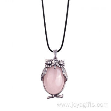 Charm Rose Quartz Owl Pendant Alloy Pendant Necklace Making for Decoration Accessory